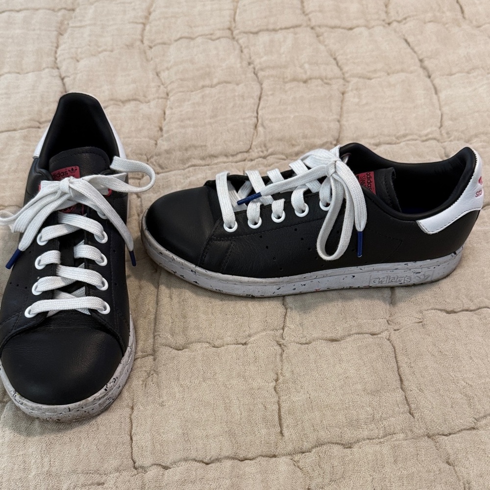 Women’s Adidas Stan Smith Black and White Lace-Up Sneakers